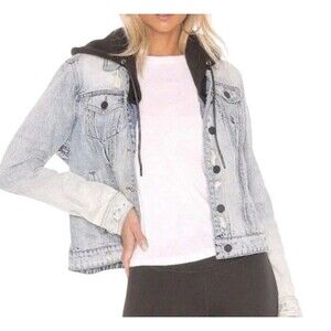 BLANKNYC Blue Light Wash Denim Jacket W/Removable Hoodie Sz S Women Grunge Y2K